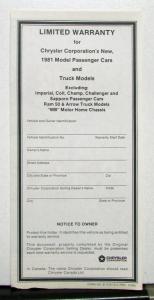 1981 Chrysler New Yorker Newport Owners Operators Manual Orginal