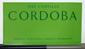 1982 Chrysler Cordoba Owners Operators Manual Orginal