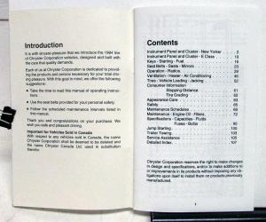 1984 Chrysler E Class New Yorker Owners Operators Manual Orginal