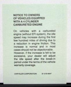 1984 Chrysler E Class New Yorker Owners Operators Manual Orginal