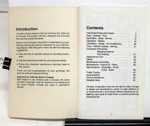 1984 Chrysler Fifth Avenue Newport Owners Operators Manual Orginal