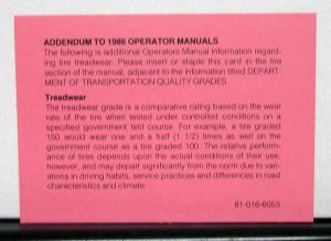 1986 Chrysler LeBaron GTS Owners Operators Manual Orginal