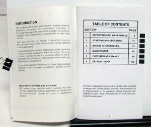 1986 Chrysler Limousine Owners Operators Manual Orginal