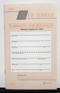 1987 Chrysler New Yorker Owners Operators Manual Orginal