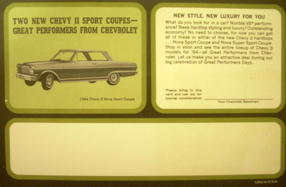 1964 Chevrolet Chevy II Nova Sport Coupe Dealer Announcement Mailer ORIGINAL