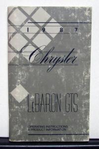 1987 Chrysler LeBaron GTS Owners Operators Manual Orginal