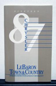 1987 Chrysler LeBaron Town & Country Owners Operators Manual Orginal