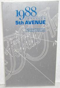 1988 Chrysler 5th Avenue Owners Operators Manual Orginal