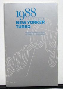 1988 Chrysler New Yorker Turbo Owners Operators Manual Orginal