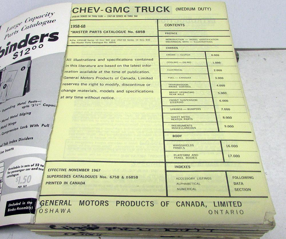 19581968 Chevrolet & GMC Truck Canadian Dealer Master Parts Book