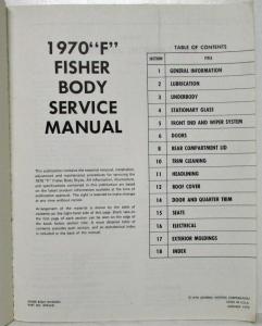 1970 Chevrolet Camaro Pontiac Firebird F-Series Fisher Body Service Manual