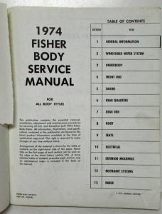 1974 Chevrolet Camaro Pontiac Firebird Trans Am Fisher Body Service Manual