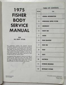 1975 Chevrolet Camaro Pontiac Firebird Trans Am Fisher Body Service Manual