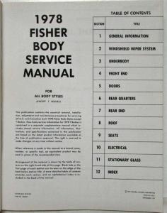 1978 Chevrolet Camaro Pontiac Firebird Trans Am Fisher Body Service Manual