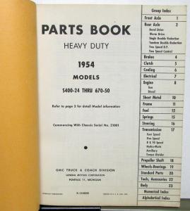 1954 GMC Truck Dealer Parts Book H/D Models S400-27 Thru 670-50 Original