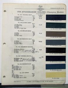 1939 Studebaker Champion Paint Chips By Acme Automotive Finishes