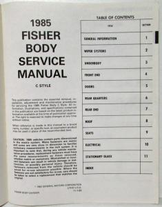 1985 Olds Buick Cadillac Fisher C Style Body Service Manual Electra 98