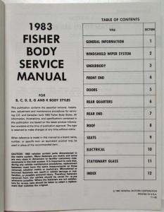 1983 Buick Olds Cadillac Chevrolet Pontiac Fisher Body Service Manual El Camino