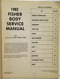 1982 Buick Olds Cadillac Chevrolet Pontiac Fisher Body Service Manual El Camino