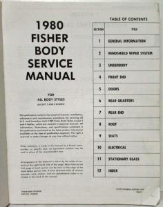 1980 Chevrolet Camaro Pontiac Firebird Fisher Body Service Manual