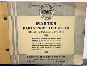 1935 GMC Truck Dealer Master Parts Price List Book Trucks Coaches Cabs Trailers