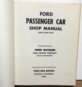1949 1950 1951 Ford Passenger Car Service Shop Repair Manual New
