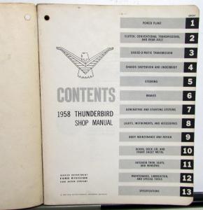 1958 Ford Thunderbird Service Shop Repair Manual Original Dealer