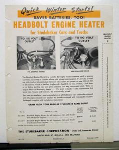 1949 Studebaker Commander Champion Headbolt Engine Heater Sales Brochure