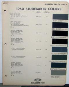 1950 Studebaker Commander Champion Paint Chips Leaflet By DuPont