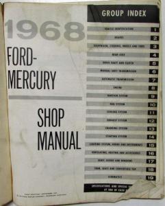 1968 Ford and Mercury Service Shop Repair Manual Monterey Parklane LTD Custom