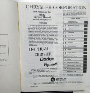 1975 Chrysler Plymouth Dodge Service Shop Body & Chassis Manuals Charger Dart