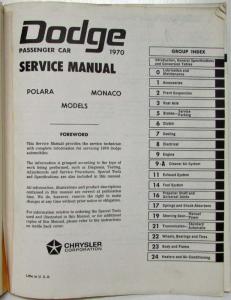 1970 Dodge Polara Monaco 500 Service Shop Repair Manual