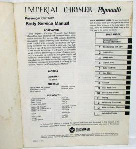 1972 Plymouth Chrysler Imperial Body Service Manual Road Runner Duster Satellite