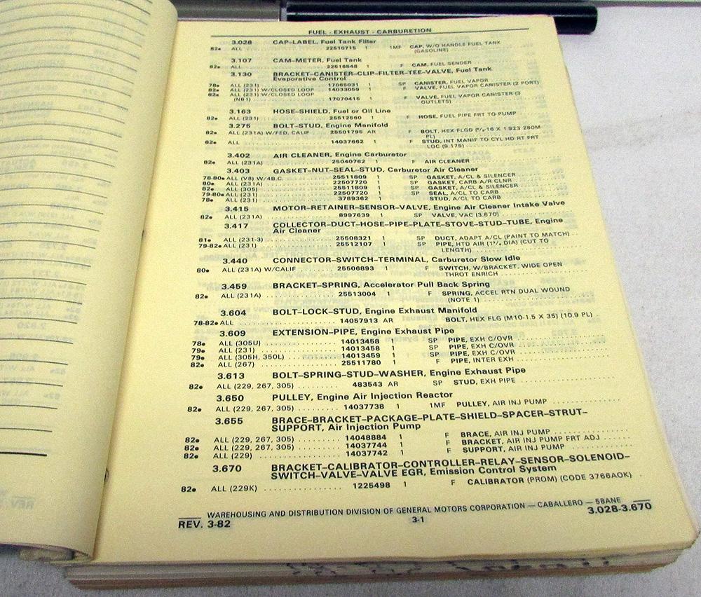 19781982 GMC Truck Dealer Parts Book Catalog Caballero Text