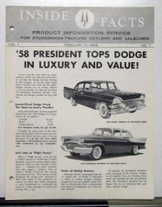 1958 Studebaker Packard President Versus Dodge Coronet Inside Facts 2/58 Edition