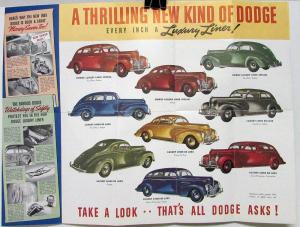 1939 Dodge Luxury Liner Special & Deluxe Sales Folder Poster Display 1 Side Orig