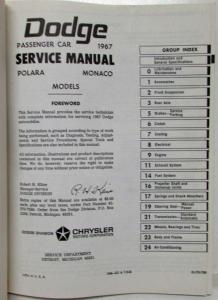 1967 Dodge Service Shop Repair Manual Polara Monaco 500