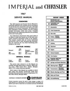 1967 Chrysler Imperial Service Shop Repair Manual LeBaron New Yorker 300 Newport