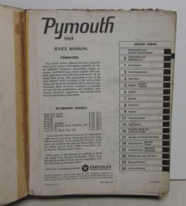 1968 Plymouth Service Shop Manual Barracuda Satellite GTX Hemi Road Runner Orig