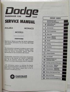 1969 Dodge Service Shop Repair Manual Polara Monaco