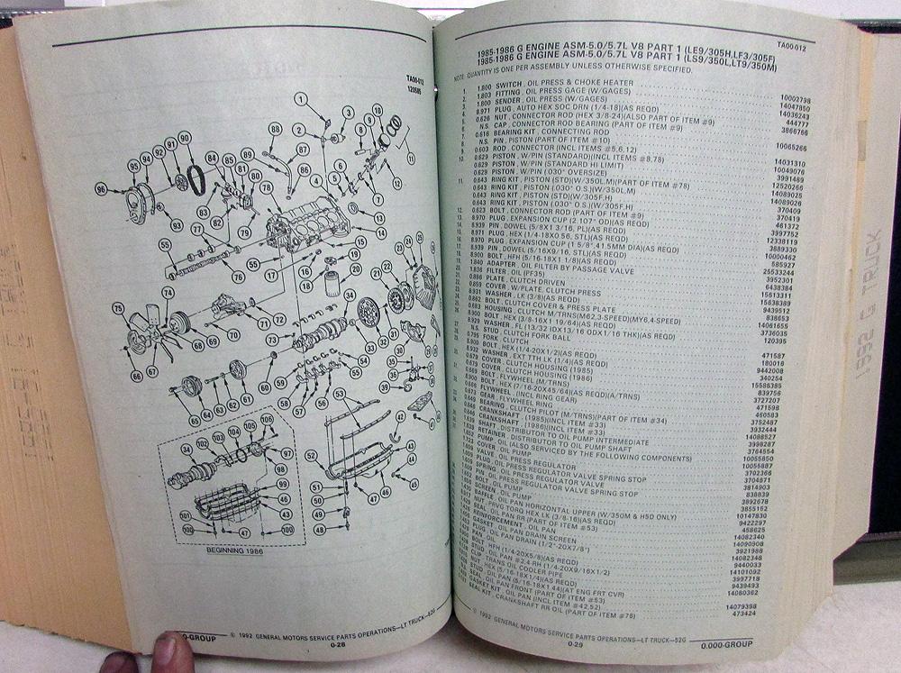 19851992 Chevrolet GMC Van Dealer Parts Book G Series Cargo Vandura GM