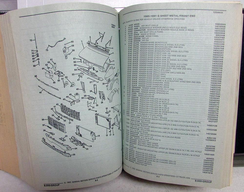 19851992 Chevrolet GMC Van Dealer Parts Book G Series Cargo Vandura GM