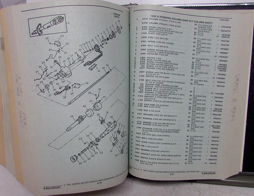 19851992 Chevrolet GMC Van Dealer Parts Book G Series Cargo Vandura GM