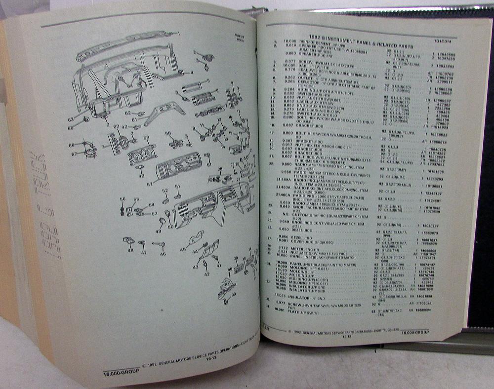 19851992 Chevrolet GMC Van Dealer Parts Book G Series Cargo Vandura GM