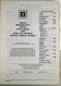 1984-1987 GMC Chevrolet Medium Steel Tilt Truck Parts/Illustration Book Catalog