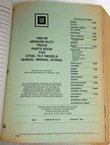 1984-1987 GMC Chevrolet Medium Steel Tilt Truck Parts/Illustration Book Catalog