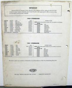 1962 Studebaker Lark Hawk Car & Truck Paint Chips By DuPont Leaflets