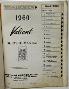 1960 Plymouth Valiant Service Shop Repair Manual V-100 V-200 Suburban