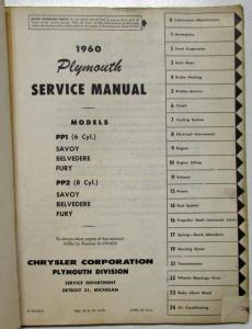 1960 Plymouth Service Shop Repair Manual Savoy Belvedere Fury