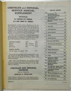 1961 Chrysler Imperial Service Shop Manual Supplement Windsor New Yorker LeBaron